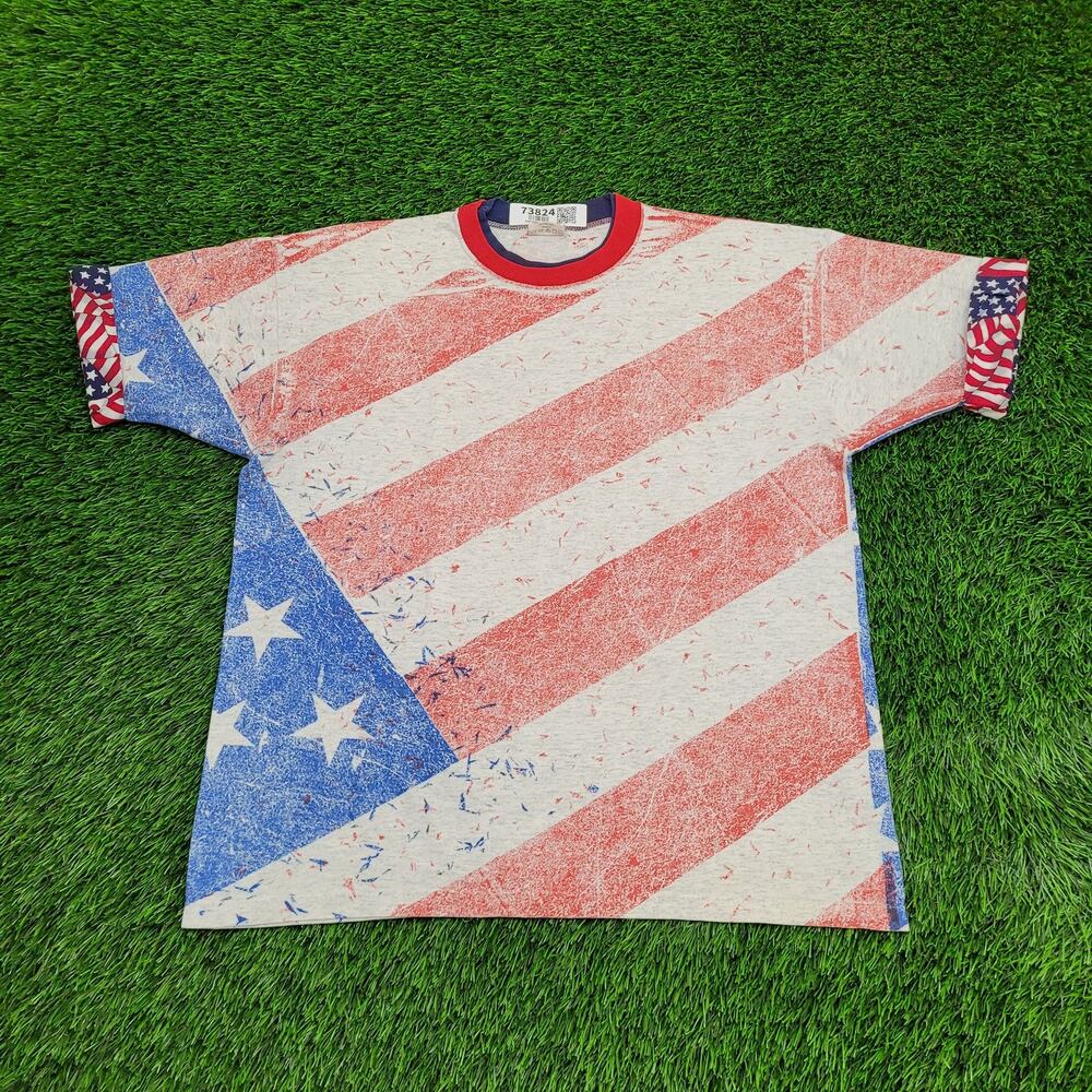Vintage 80s American Flag Shirt Womens Large 21x25 USA